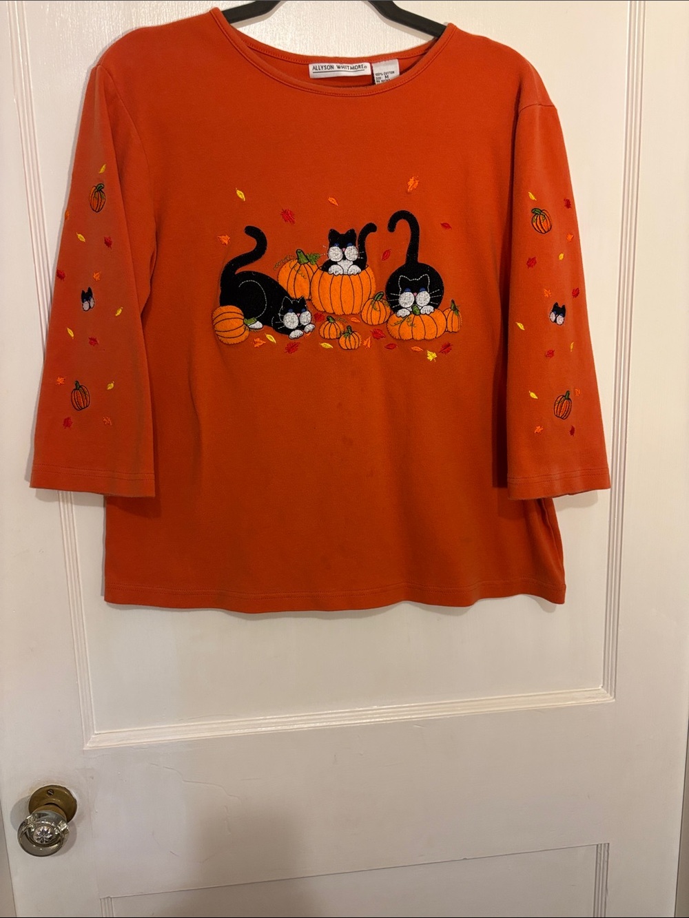 Allyson Whitmore Orange Black Cat & Pumpkin Short Sleeve Tee